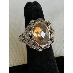 925 Sterling Silver ring size 4.75 Yellow stone ornate Vintage Estate jewelry